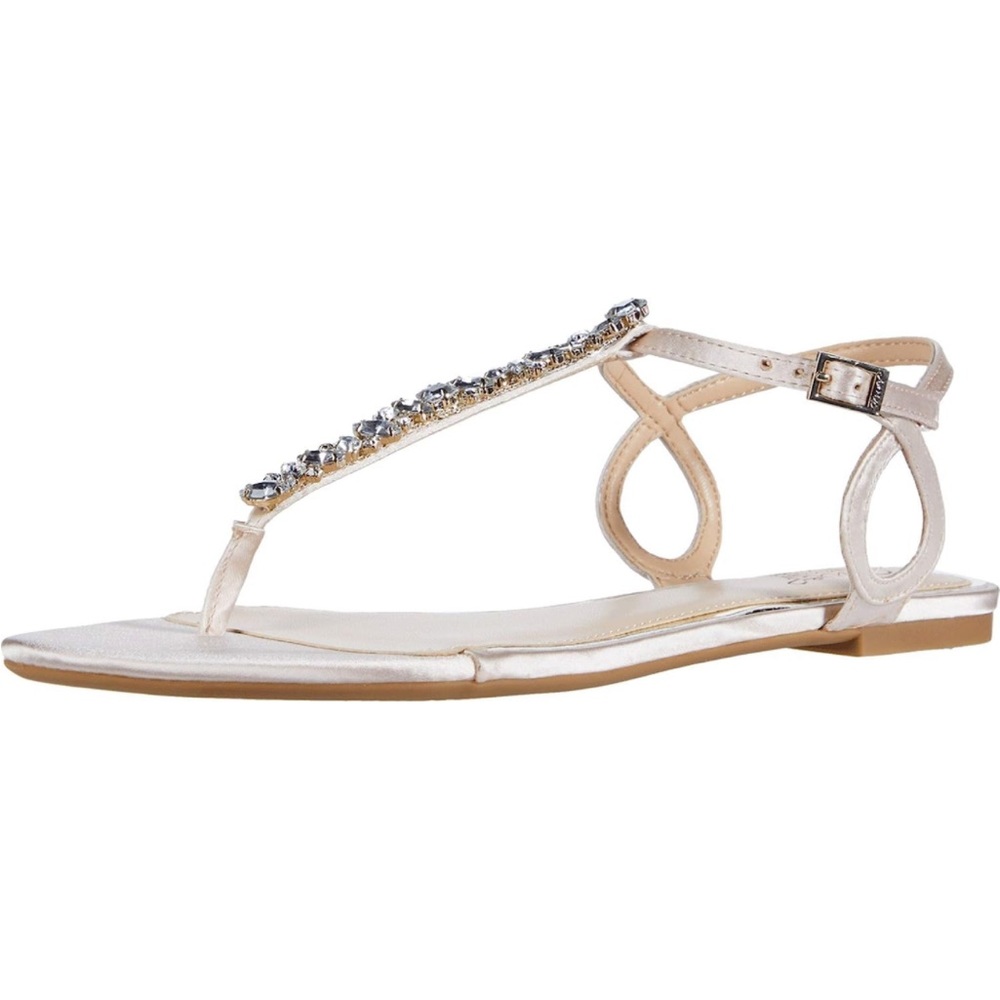 BADGLEY MISCHKA Natalie Flat Bridal Sandal Champagne Satin Size 7 NEW
